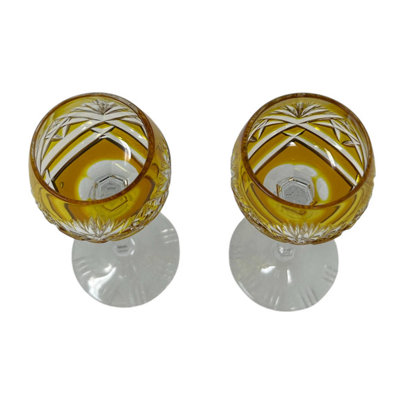 Nachtmann Traube Amber Yellow Cordial 4.75” Cut To Clear Crystal Glass Set 2 - Picture 3 of 16